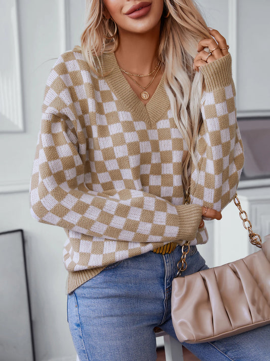 Winter Classic Checkered V-Neck Sweater