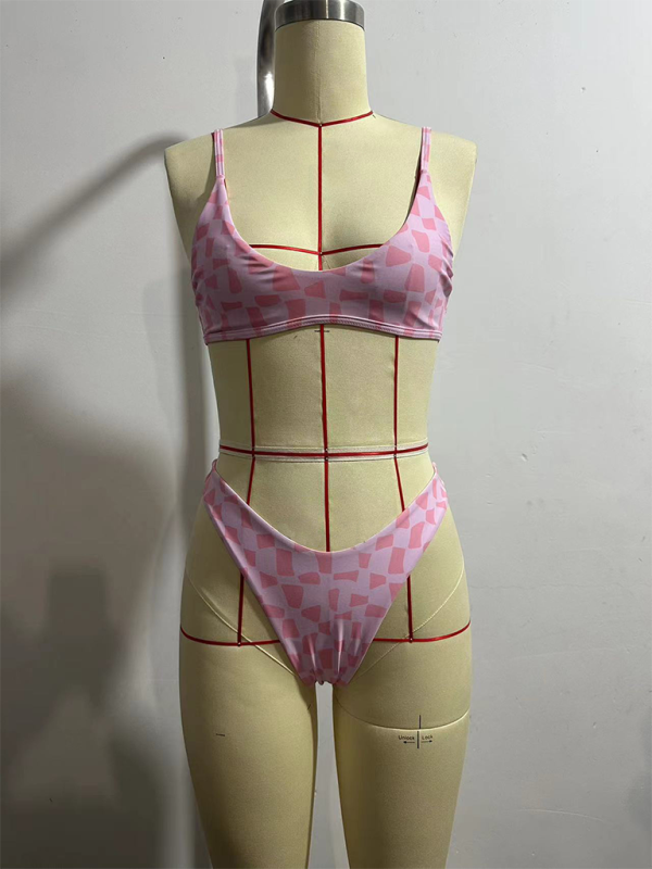 Swimsuits- Beach Babe Essential 2 Piece Printed Swimsuit - Bikini & Sporty Bra- - Chuzko Women Clothing