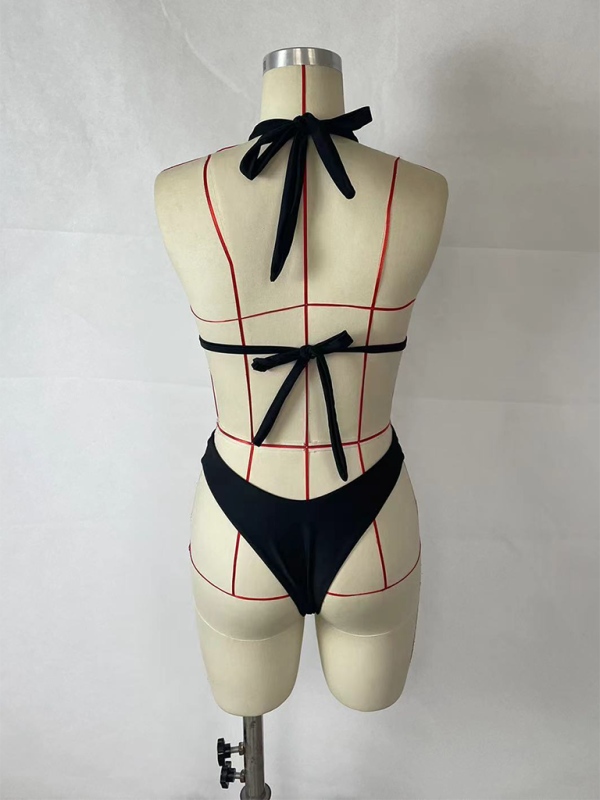 Swimsuits- Criss-Cross Halter Bra & Bikini Swimsuit Set for Sunbathing- - Chuzko Women Clothing