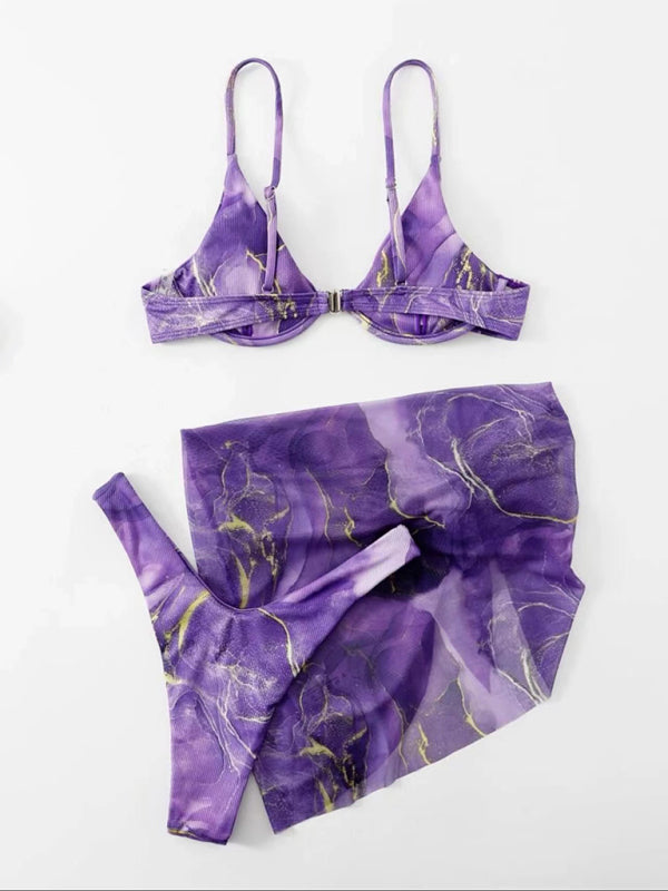 Swimsuits- Underwire Bra & Micro Bikini in Trendy 3 Piece Neon Swimsuit with Cover-Up- - Chuzko Women Clothing