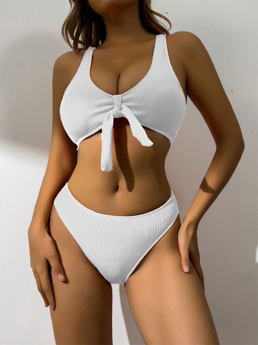 Swimsuits- Women's 2 Piece Mid-Waist Bikini Set for Beach Vacations- White- Chuzko Women Clothing