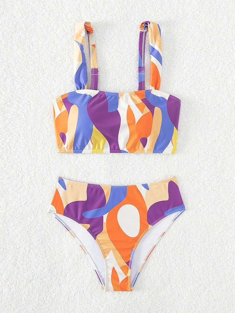 Swimwear- Abstract Elegance Bikini 2-Piece Artistic Swimsuit- - Chuzko Women Clothing
