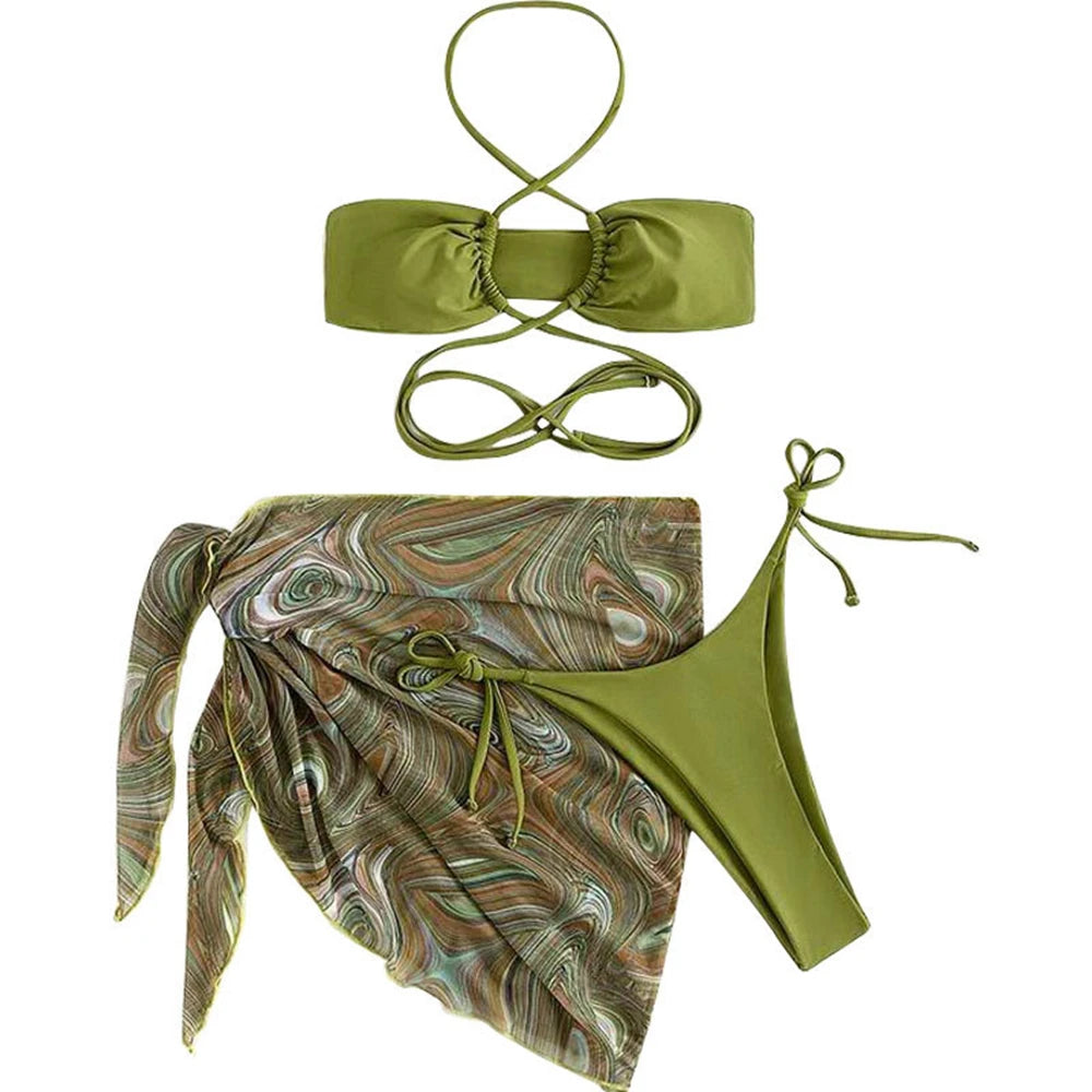 Beach Elegance 2-Piece Bikini with Marbled Cover-Up