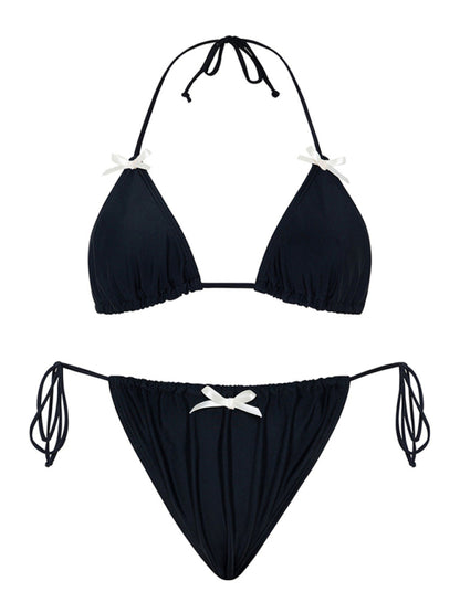 Swimwear- Beach Women's Ribboned Triangle Bra & Tie-Side Bikini- - Chuzko Women Clothing