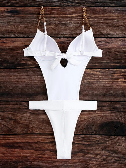 Swimwear- Belted High-Cut One-Piece Push-Up Bathing Suit for Women
