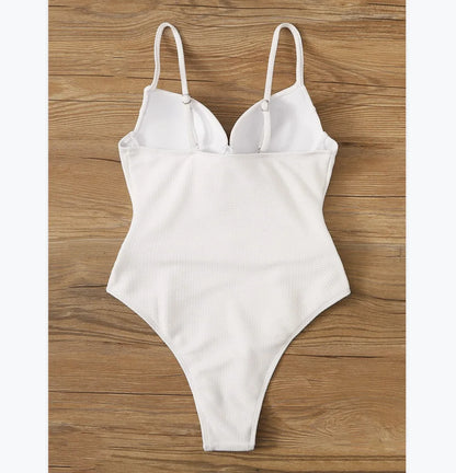 Swimwear- Belted Swimsuit - Elegant Push Up Underwire One-Piece Swimwear- - Chuzko Women Clothing