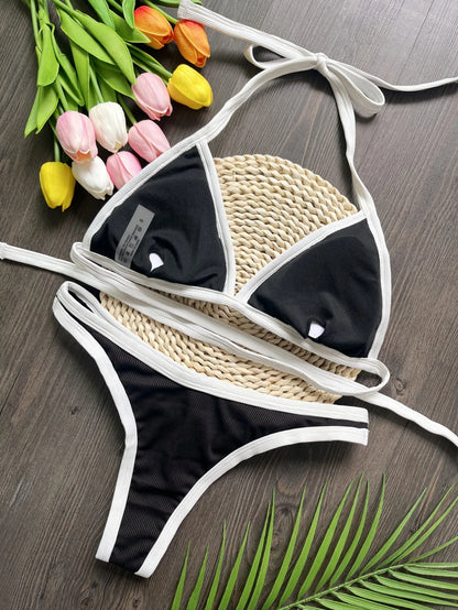 Schwarz-weißes Triangel-Bikini-Set – Ideal für Sommerabenteuer
