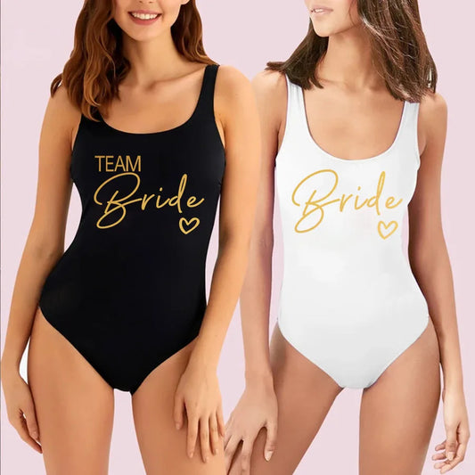 Swimwear- Bride Squad Women's Team Bride Print Swimwear- - Chuzko Women Clothing