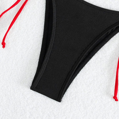 Swimwear- Cherry Swimwear Contrast Tone Triangle Bra & Bikini Set for Beach Days- - Chuzko Women Clothing