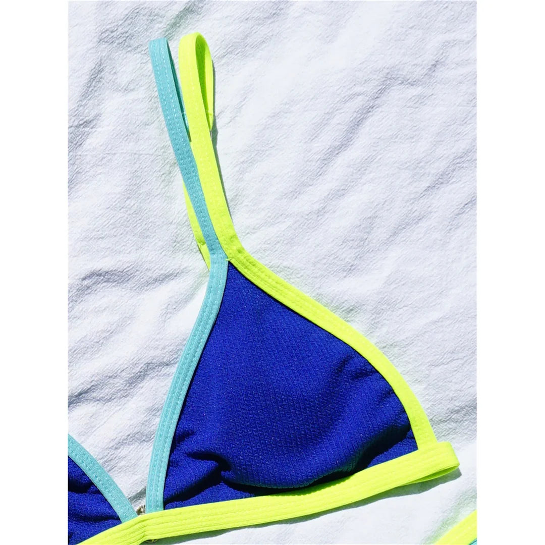 Swimwear- Colorful Lemon Contrast Bikini 2-Piece Set Swimwear for Beach Vacations- - Chuzko Women Clothing