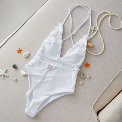 Elegant Floral Appliqué Bikini Set - One-Piece Swimwear Collection