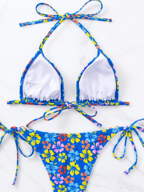 Swimwear- Floral 2-Piece String Tie-Side Bikini Set with Triangle Bra- - Chuzko Women Clothing