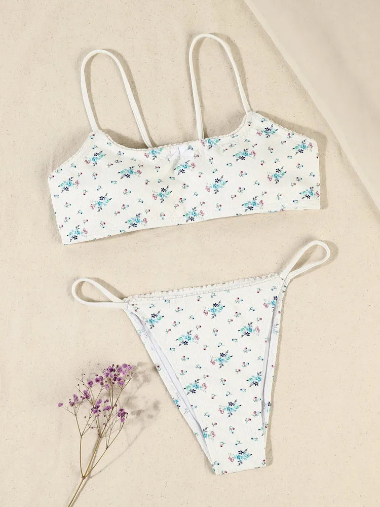 Floral 3 Piece Swimwear Bra & Bikini & Mini Skirt