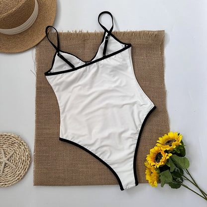 Monochrome One-Piece Swimsuit - Contrast Trim Swimwear