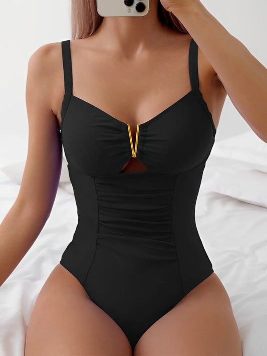 Swimwear- Oceanic Full-Coverage V-Neck Swimwear for Women Who Love Water Sports- - Chuzko Women Clothing