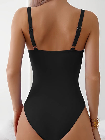 Swimwear- Oceanic Full-Coverage V-Neck Swimwear for Women Who Love Water Sports- - Chuzko Women Clothing