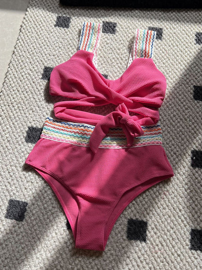 Tankini à bande patchwork et bas taille haute - Maillot de bain deux pièces