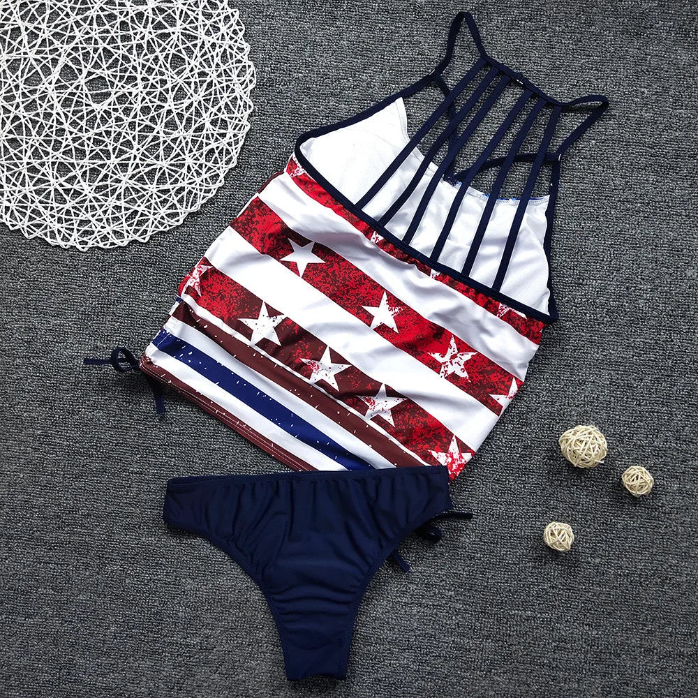 Swimwear- Patriotic Tankini for Independence Day - Tank Top & Bikini- - Chuzko Women Clothing