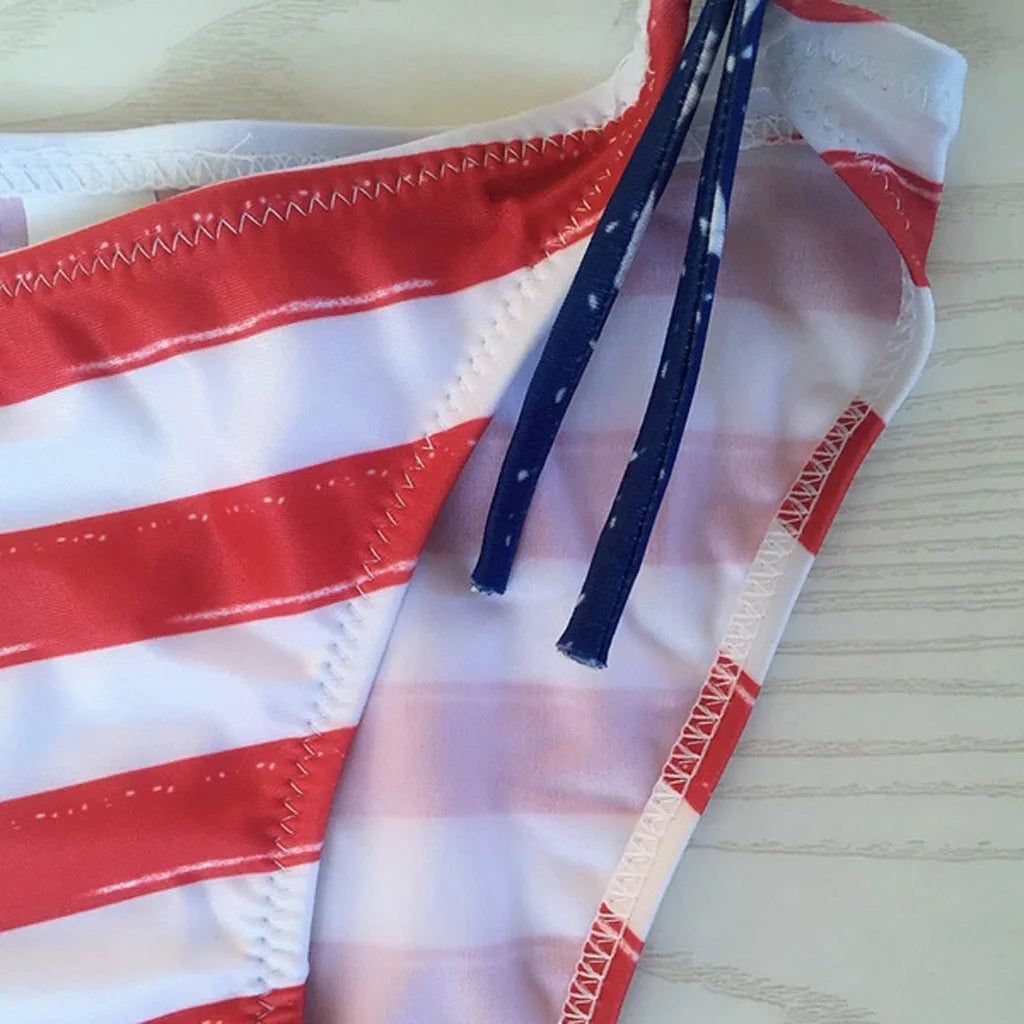 Swimwear- Patriotic Two-Piece Underwire Perfect for Summer Days - American Flag Swimwear- - Chuzko Women Clothing