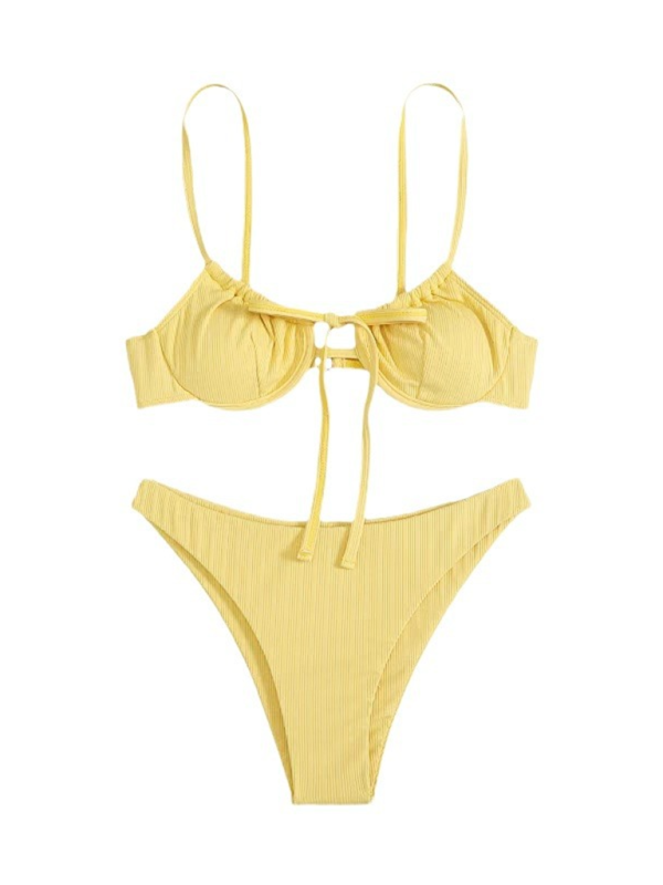Swimwear- Ribbed Two-Piece Swimsuit Set with Underwire Bikini for Women- - Chuzko Women Clothing