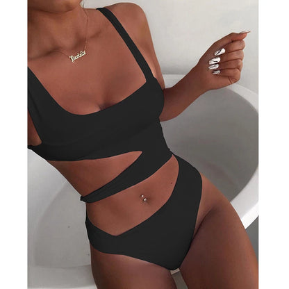 Solid Color One-Shoulder Cutout Swimsuit for Water Sports