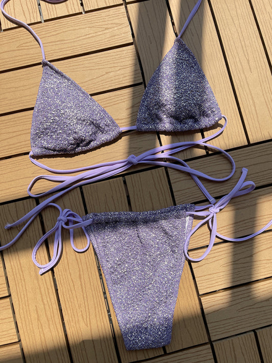 Maillot de bain string 2 pièces Sparkle - Soutien-gorge triangle et bikini noué sur le côté