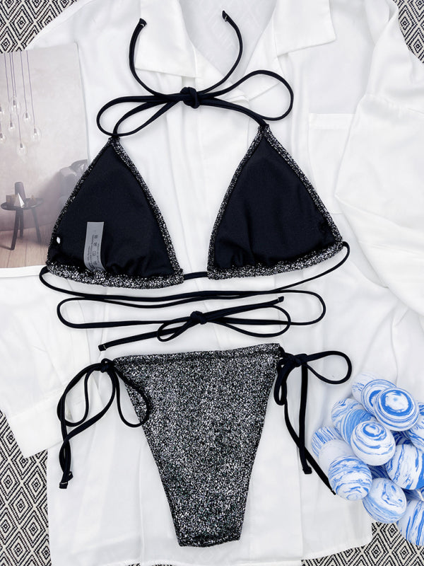 Sparkle 2-Piece String Swimsuit - Triangle Bra & Tie-Side Bikini