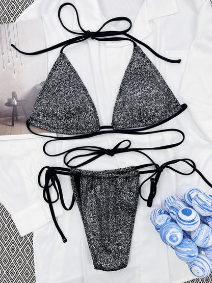 Sparkle 2-teiliger String-Badeanzug – Triangel-BH und Bikini zum Binden an der Seite