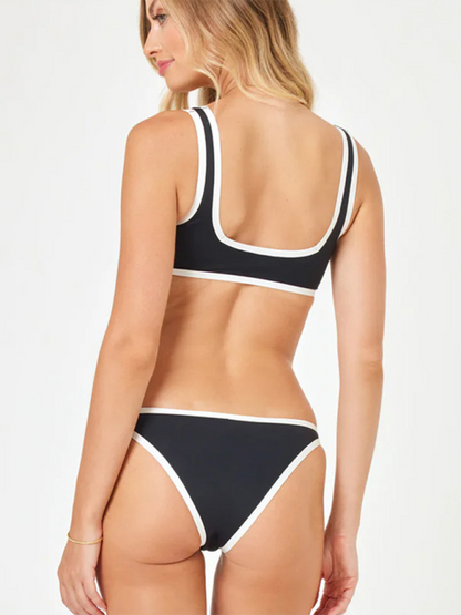 Swimwear- Sporty Bra & Low-Waist Bikini Set in Contrast Binding- - Chuzko Women Clothing