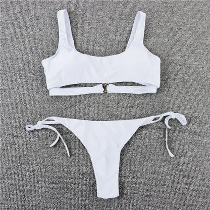 Swimwear- Sporty Bra String 2-Piece Swimwear Tie-Side Micro Bikini- - Chuzko Women Clothing