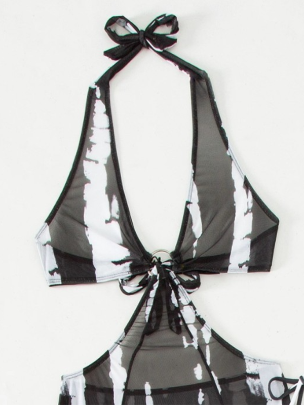 Swimwear- Tie-Dye Bikini Set with Dress Cover-Up for Summer Parties- - Chuzko Women Clothing