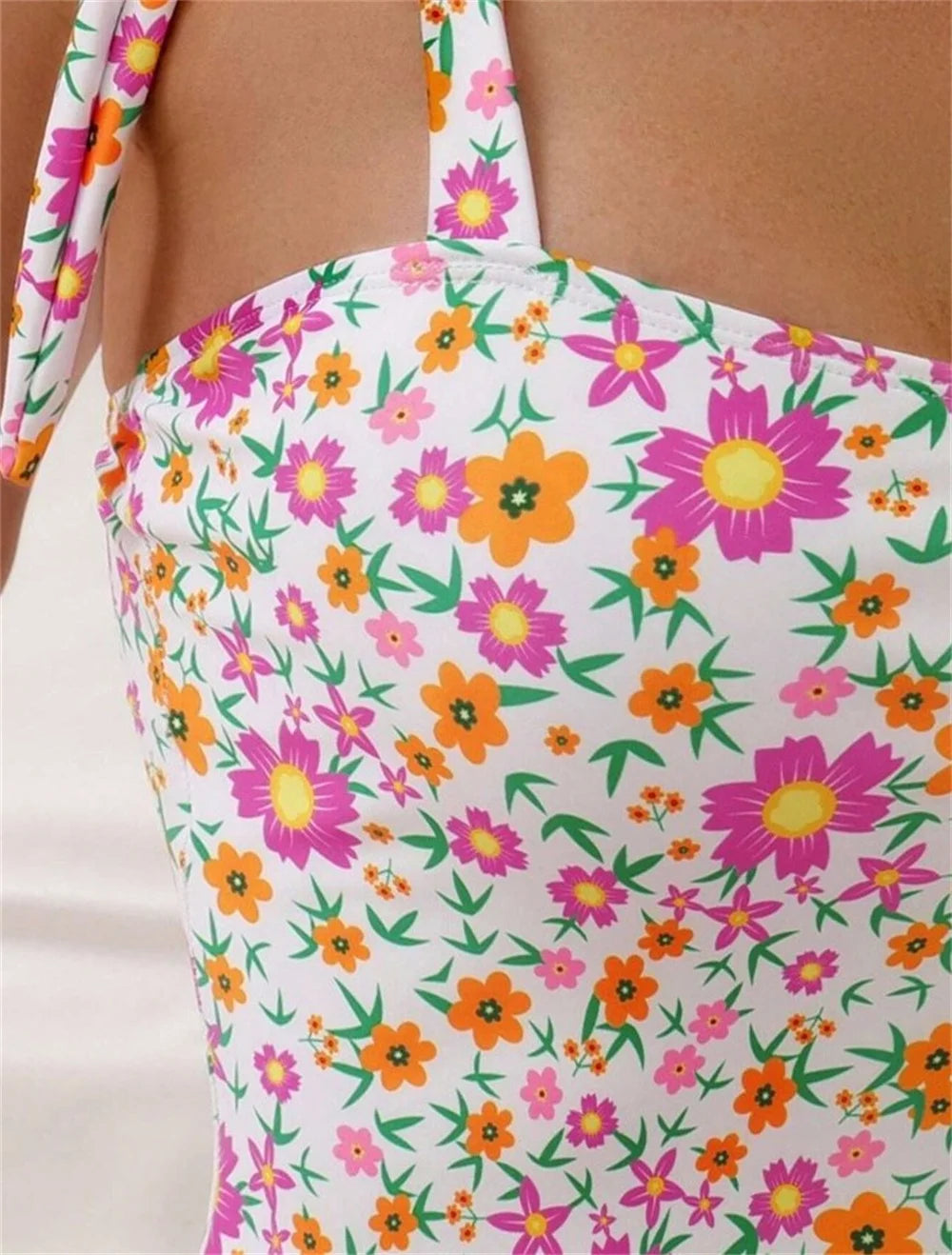 Swimwear- Tropical Flower One-Piece Swimsuit for Poolside Lounging- - Chuzko Women Clothing