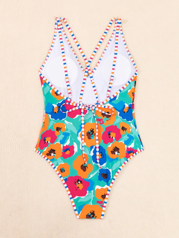 Tummy Control One-Piece Swimwear for Women's Water Sports in Abstract Print