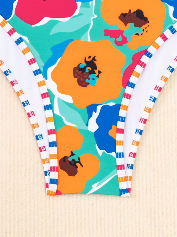 Bauchweg-Badeanzug für Wassersport für Damen mit abstraktem Print