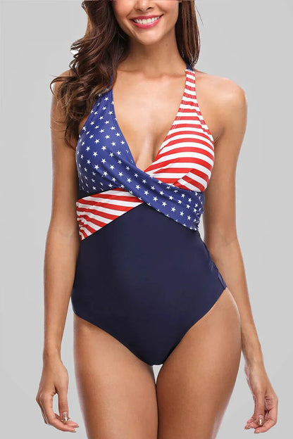 Swimwear- Tummy Control Swimwear for Patriotic Celebrations- Blue Navy- Chuzko Women Clothing