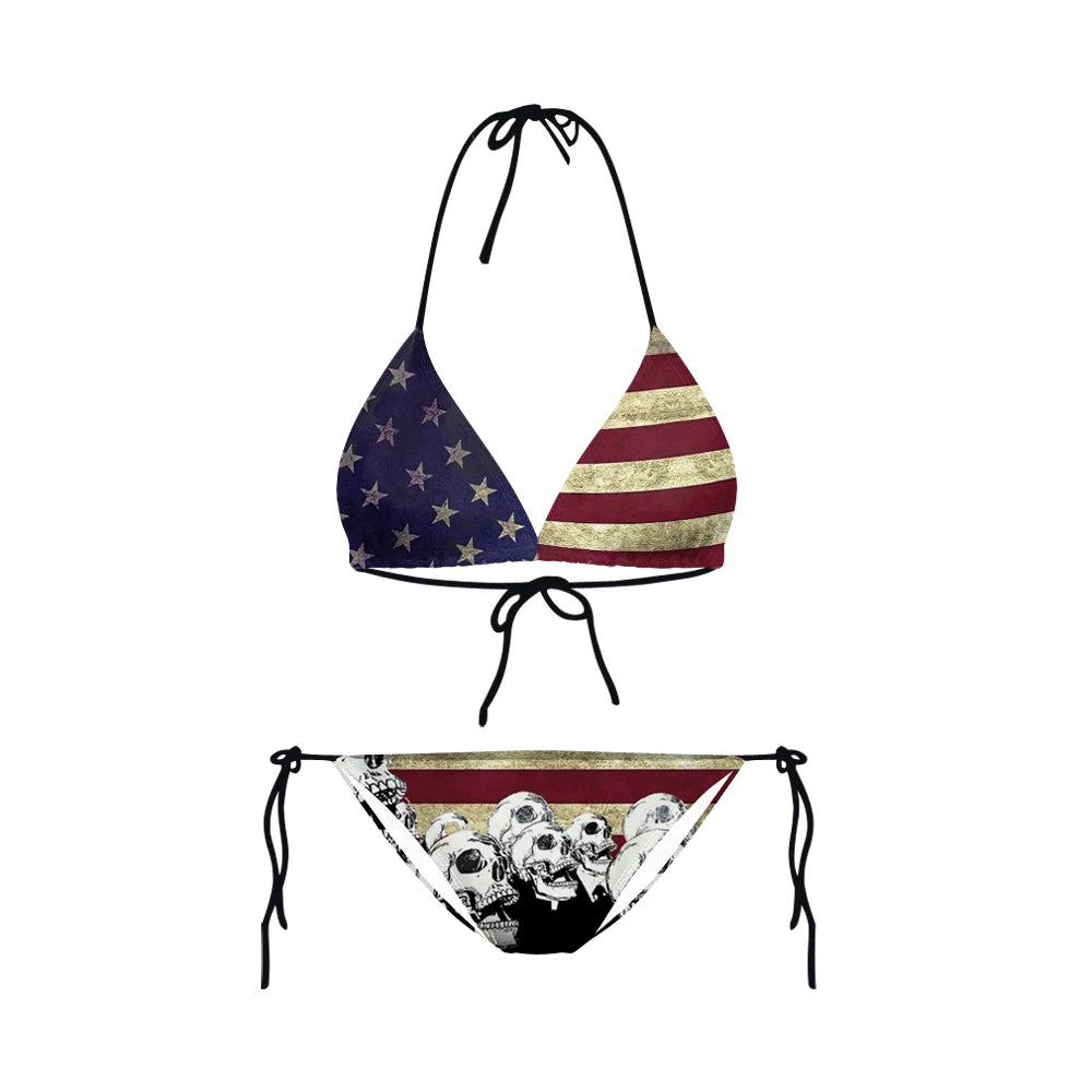 Swimwear- Women Patriotic 2 Piece String Swimwear for Every U.S. Holiday & July 4th- Y03014- Chuzko Women Clothing