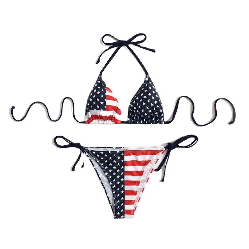 Swimwear- Women Patriotic 2 Piece String Swimwear for Every U.S. Holiday & July 4th- 91598- Chuzko Women Clothing