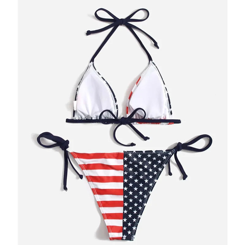 Swimwear- Women Patriotic 2 Piece String Swimwear for Every U.S. Holiday & July 4th- - Chuzko Women Clothing