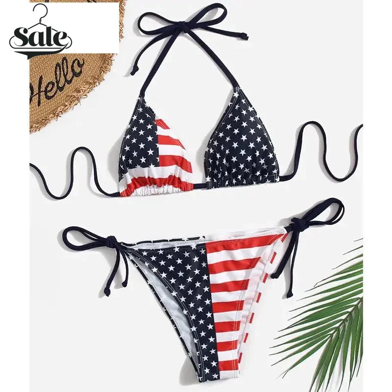 Swimwear- Women Patriotic 2 Piece String Swimwear for Every U.S. Holiday & July 4th- - Chuzko Women Clothing