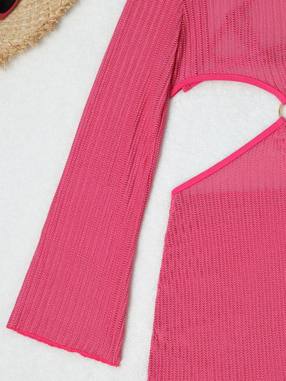 Swimwear- Women's 3-Piece String Swimsuit - Bikini & Triangle Bra & Beachy Mesh Cover-Up- - Chuzko Women Clothing