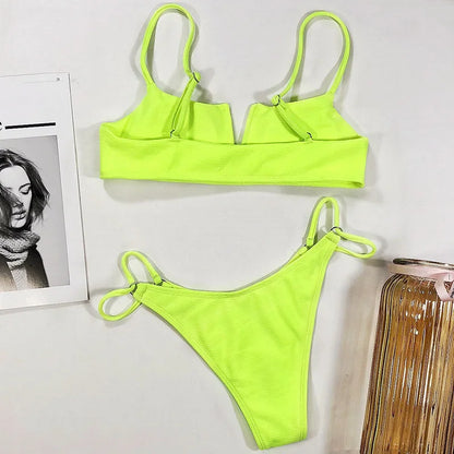 Swimwear- Women's Animal Print Swimwear V-Neck Bra & Bikini- - Chuzko Women Clothing