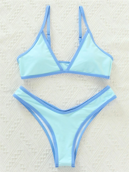 Swimwear- Women's Bikini & Triangle Bra Swimsuit Set in Contrast Binding- Pattern5- Chuzko Women Clothing
