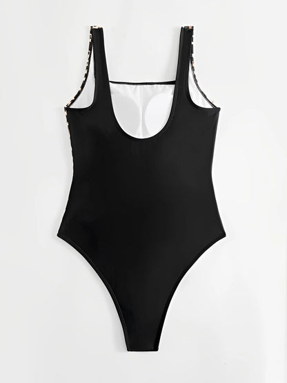 Swimwear- Women's Solid Animal Print One-Piece Swimwear for Active Aquatic Adventures- - Chuzko Women Clothing