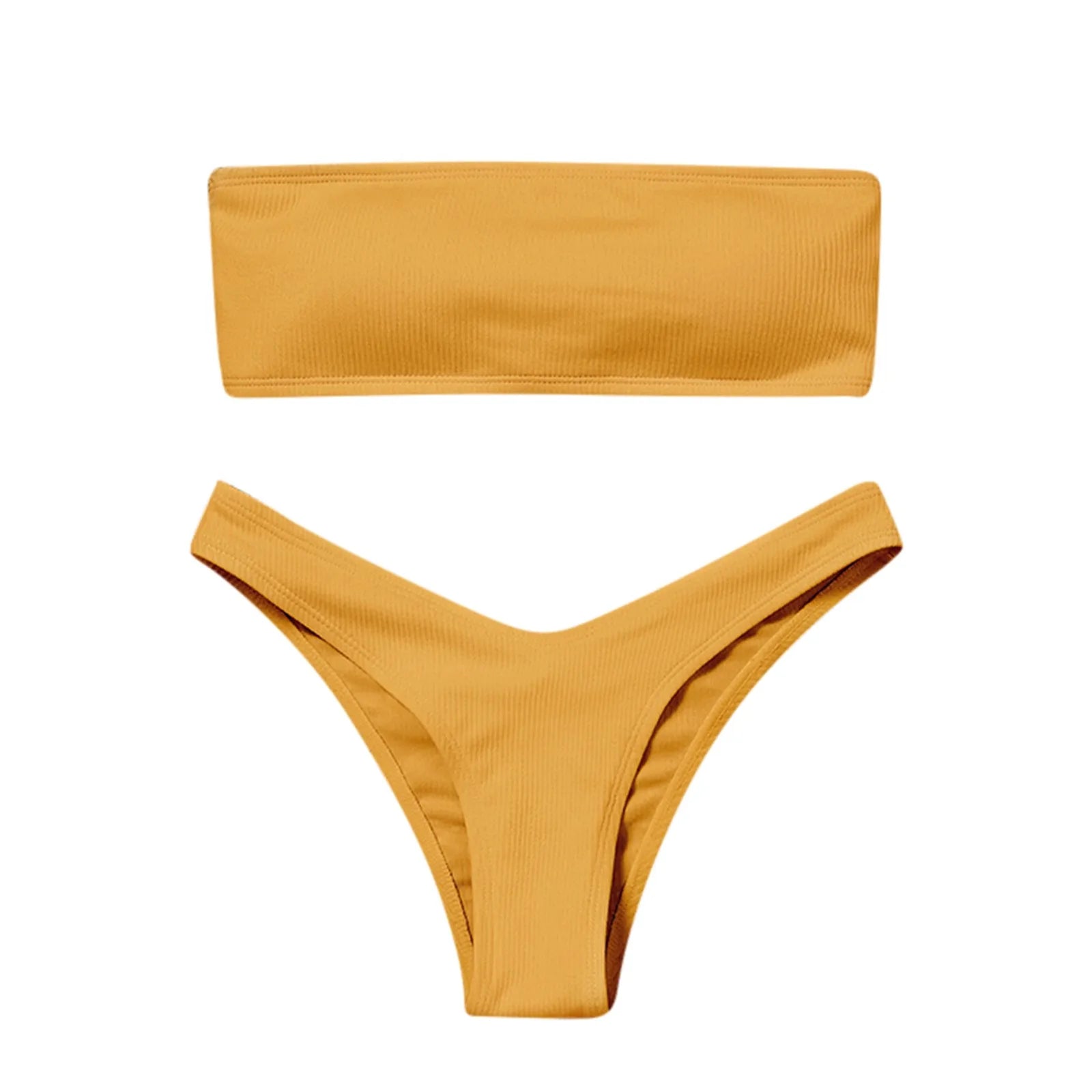 Swimwear- Women's Textured Bandeau 2 Piece Swimwear - Strapless Bra & Low-Waist Bottom- - Chuzko Women Clothing
