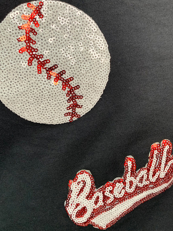 T-shirt de baseball à paillettes style Grand Chelem pour le jour du match