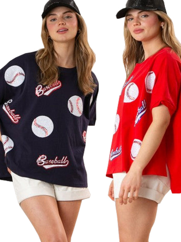 Grand Slam Style Sequined Baseball T-Shirt for Game Day