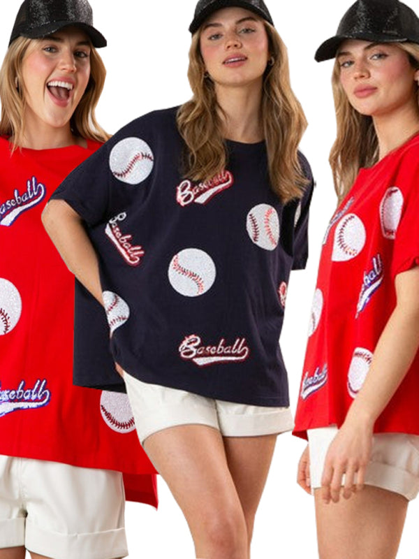 T-shirt de baseball à paillettes style Grand Chelem pour le jour du match