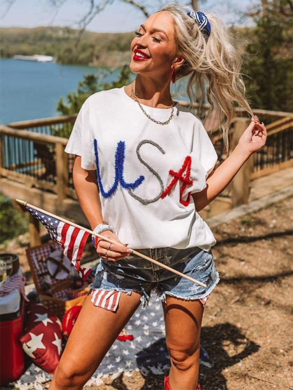T-shirt américain ample de style étoilé pour les célébrations festives