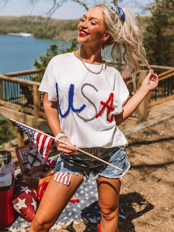 Star-Spangled Style Loose USA T-Shirt for Festive Celebrations