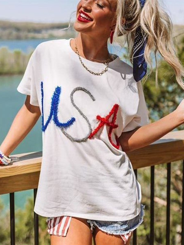 Star-Spangled Style Loose USA T-Shirt for Festive Celebrations
